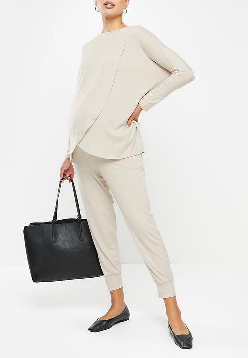 edit Maternity - Long sleeve oversize nursing tee - stone