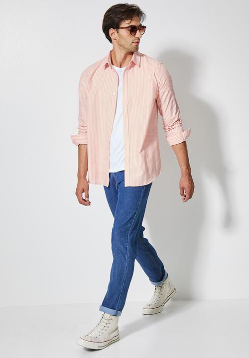 Superbalist - Barber regular fit stripe shirt - pink & white 