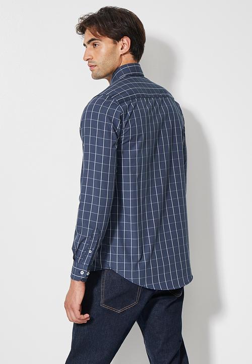 Superbalist - Jos slim check shirt - navy & white 