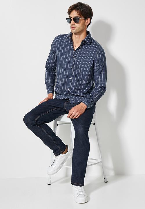 Superbalist - Jos slim check shirt - navy & white 