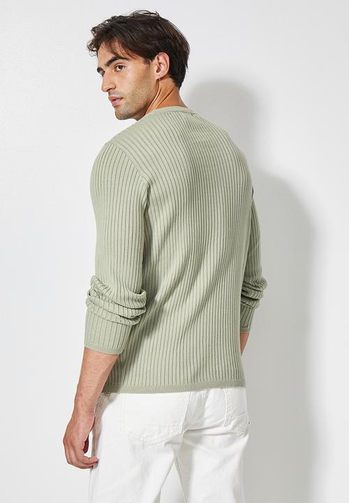 Superbalist - Slim fit ribbed crew neck knit - dirty mint