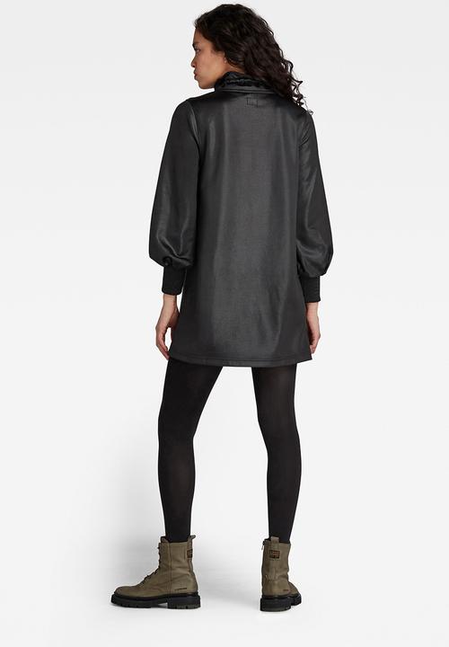 G-STAR - Ruffle neck embro dress - black