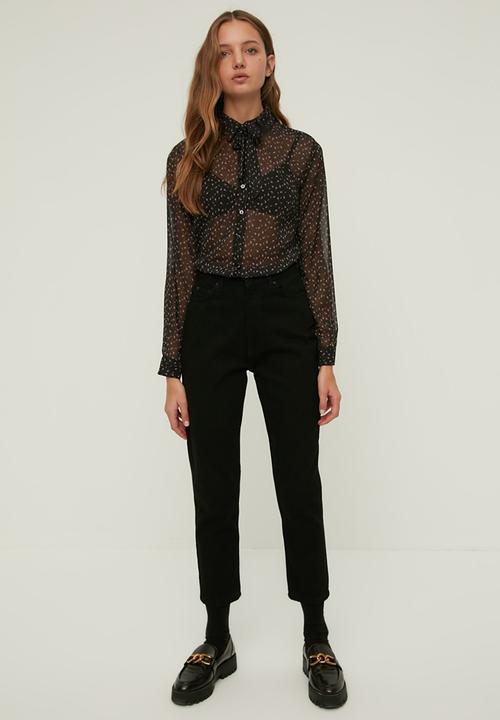 Trendyol - Printed pussybow blouse  - black