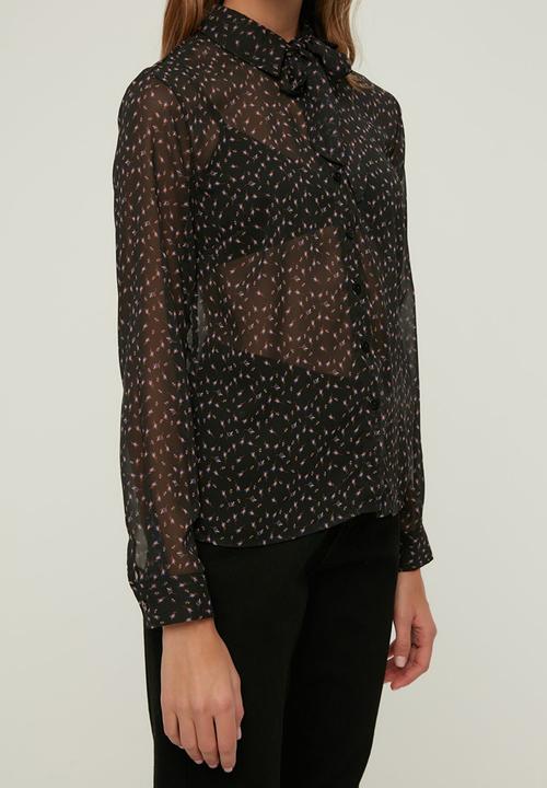 Trendyol - Printed pussybow blouse  - black