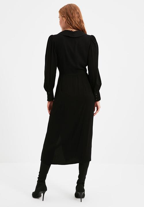 Trendyol - Double breasted collar dress - black