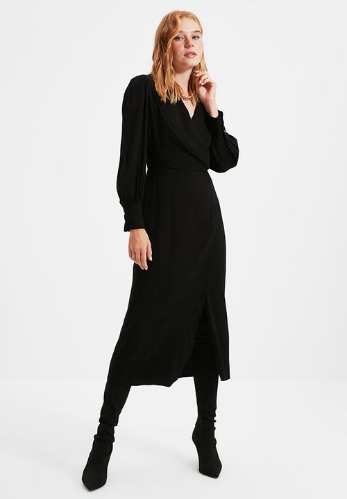 Trendyol - Double breasted collar dress - black