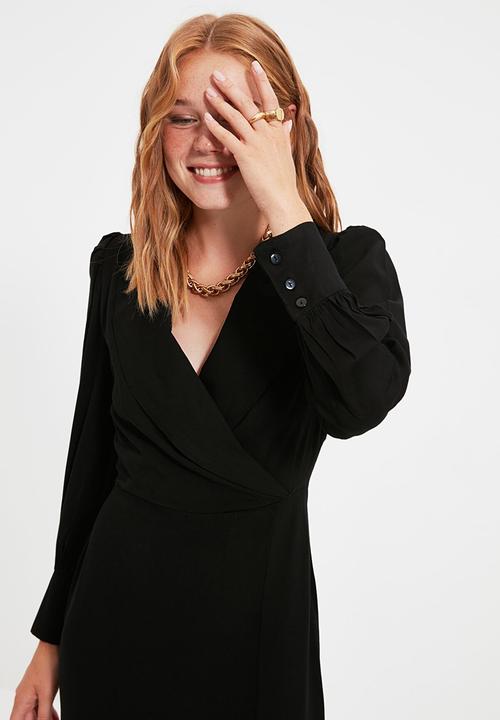 Trendyol - Double breasted collar dress - black