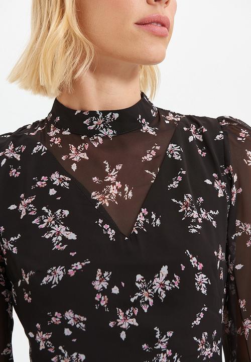 Trendyol - Patterned stand collar dress - black