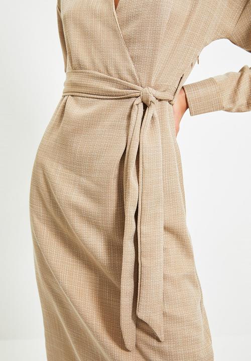 Trendyol - Belted double breasted collar dress - camel