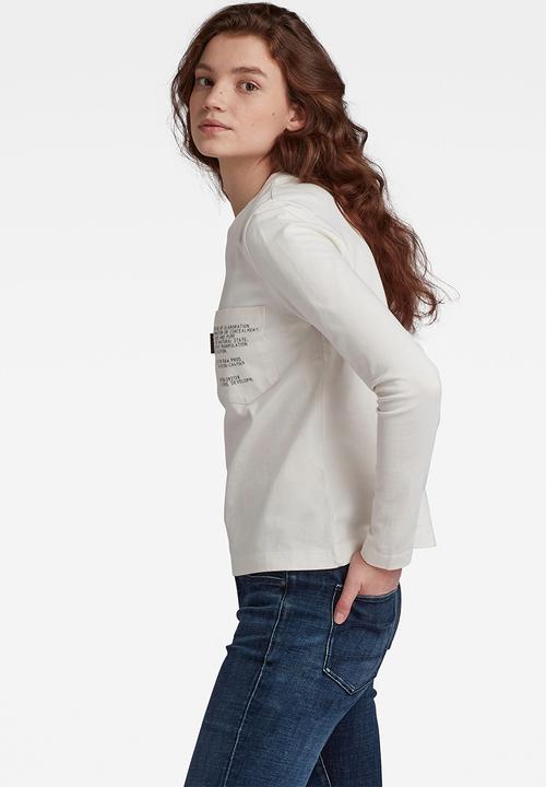 G-STAR - Text pocket loose r long sleeve top - milk