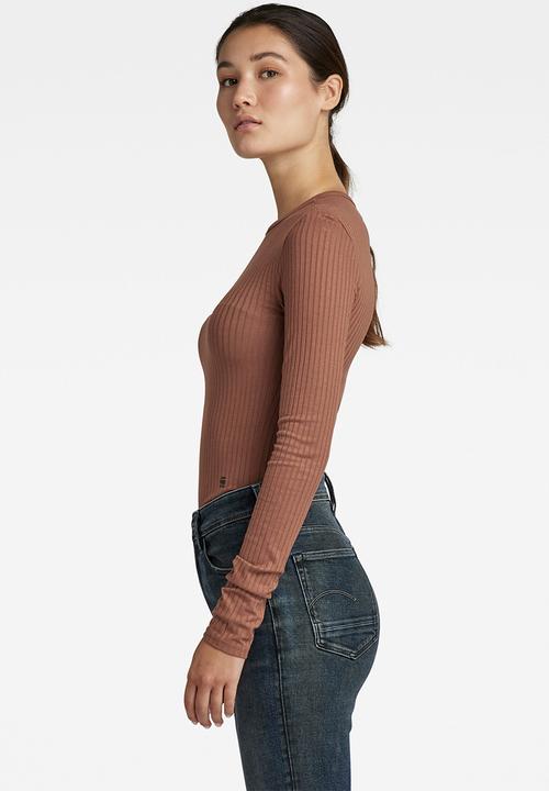 G-STAR - Slim rib long sleeve top - raw hide