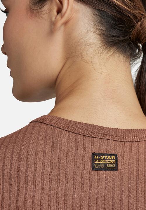 G-STAR - Slim rib long sleeve top - raw hide