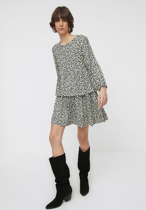 Trendyol - Ribbed knitted dress - navy & yellow 