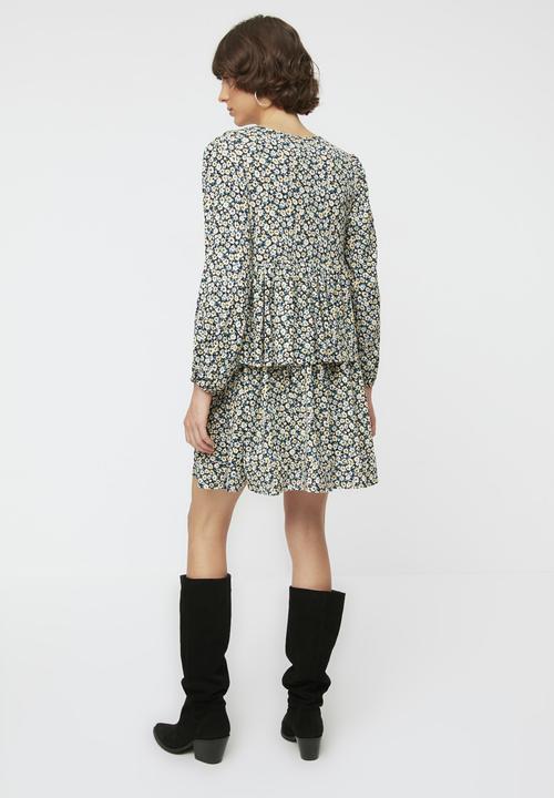 Trendyol - Ribbed knitted dress - navy & yellow 