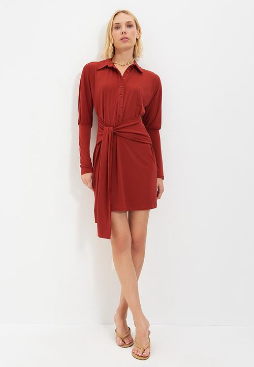 Trendyol - Belted knitted dress  - cinnamon