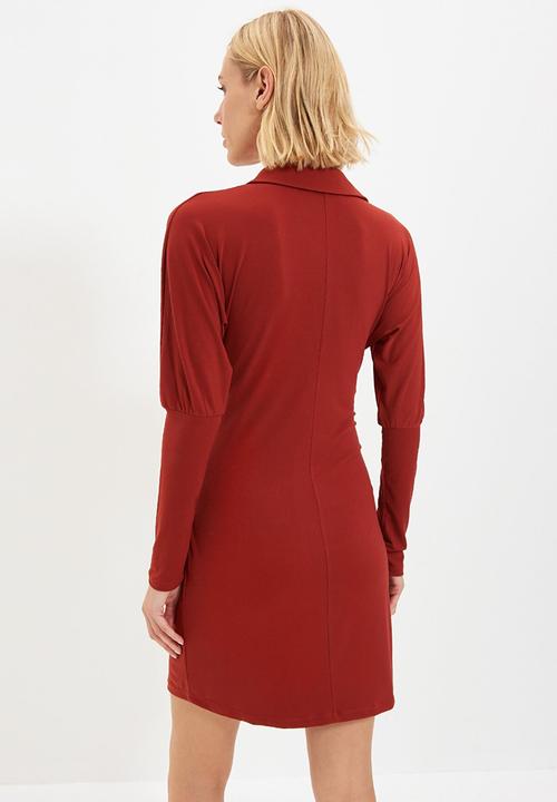 Trendyol - Belted knitted dress  - cinnamon