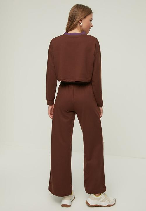 Trendyol - Crop knitted tracksuit set  - brown