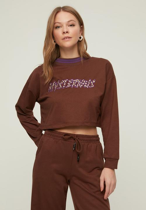 Trendyol - Crop knitted tracksuit set  - brown