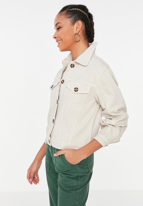 Trendyol - Button detailed denim jacket  - ecru