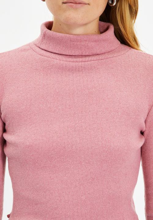 Trendyol - Turtleneck crop knitted knitted blouse  - rose