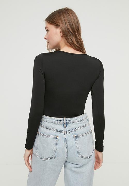 Trendyol - Ruched front bodysuit  - black