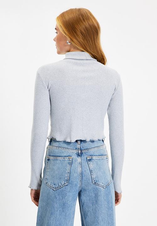 Trendyol - Turtleneck crop sweater knitted blouse  - grey