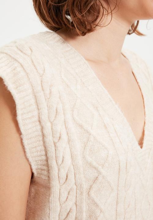 Trendyol - V neck knitwear sweater - stone