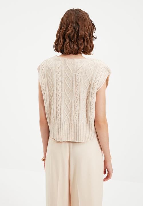 Trendyol - V neck knitwear sweater - stone