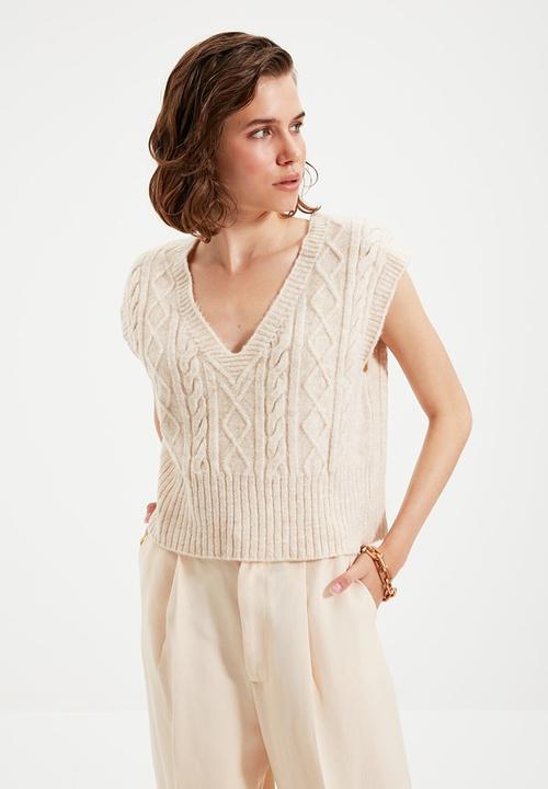 Trendyol - V neck knitwear sweater - stone
