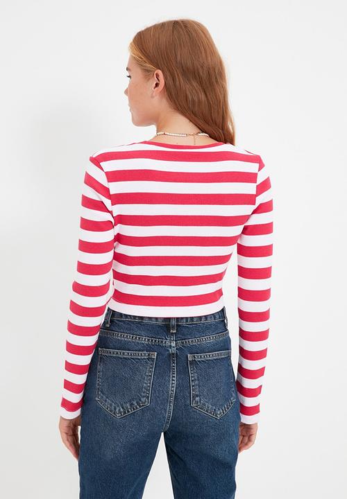 Trendyol - Corduroy crop knitted blouse  - fuchsia