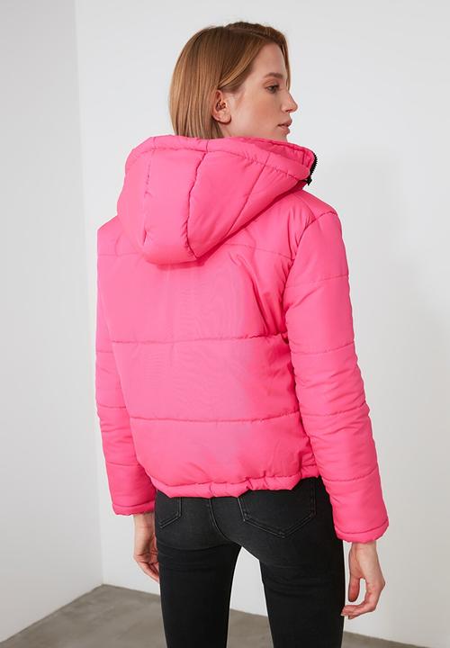 Trendyol - Hooded zippered down jacket - fuchsia