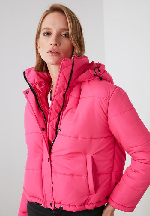 Trendyol - Hooded zippered down jacket - fuchsia