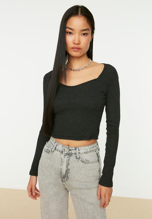Trendyol - Stitch detail crop top - anthracite