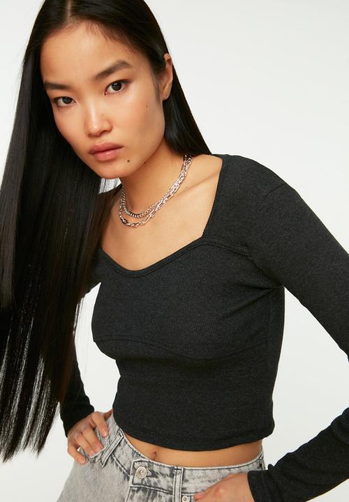 Trendyol - Stitch detail crop top - anthracite