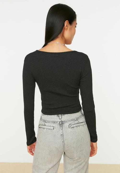 Trendyol - Stitch detail crop top - anthracite