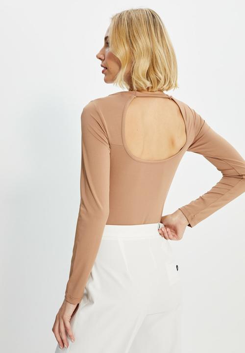 Trendyol - Crew neck snap knitted bodysuit - camel