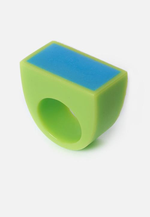 Pina Jewels - Resin block ring - green/blue