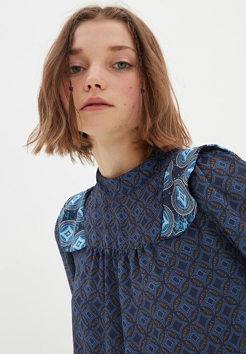 Trendyol - Belted frilly dress - navy