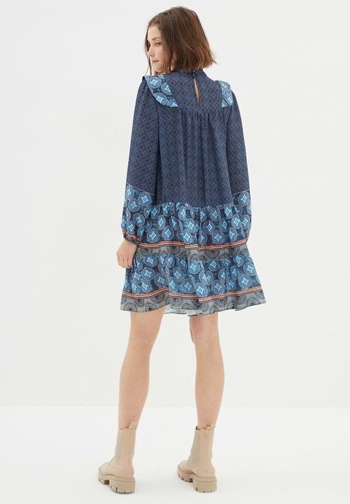 Trendyol - Belted frilly dress - navy