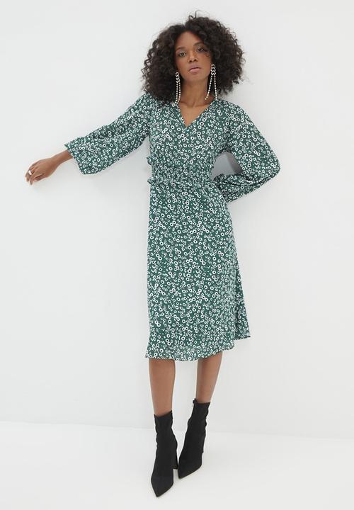 Trendyol - Patterned gipe detailed dress  - green