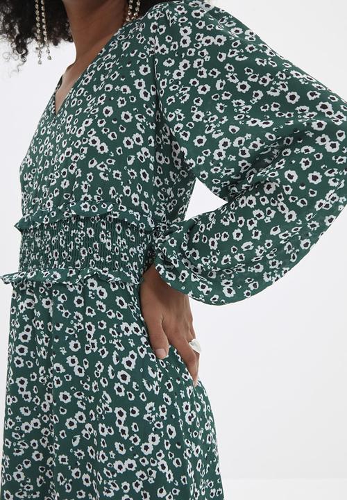 Trendyol - Patterned gipe detailed dress  - green