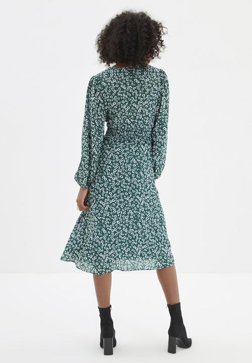 Trendyol - Patterned gipe detailed dress  - green