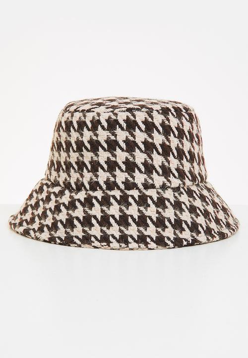 Superbalist - Houndstooth print bucket hat - stone & brown