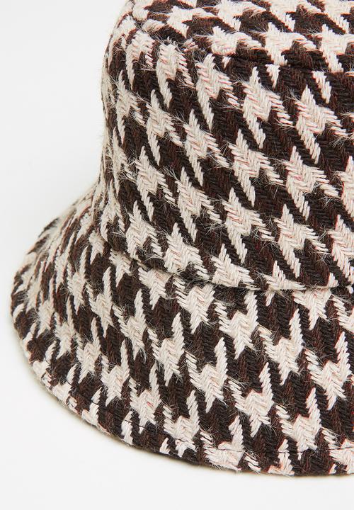 Superbalist - Houndstooth print bucket hat - stone & brown