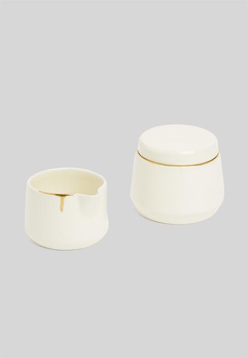 Urchin Art - Cirilla sugar pot and creamer set - cream & gold