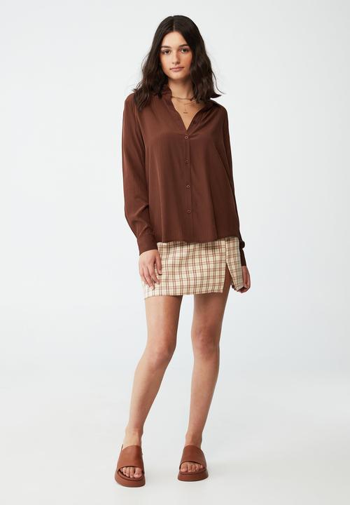 Cotton On - Long sleeve mod shirt - desert brown