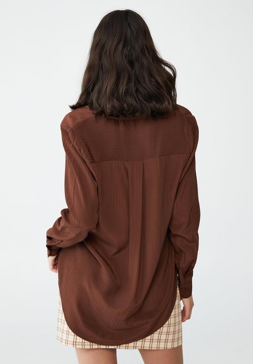 Cotton On - Long sleeve mod shirt - desert brown