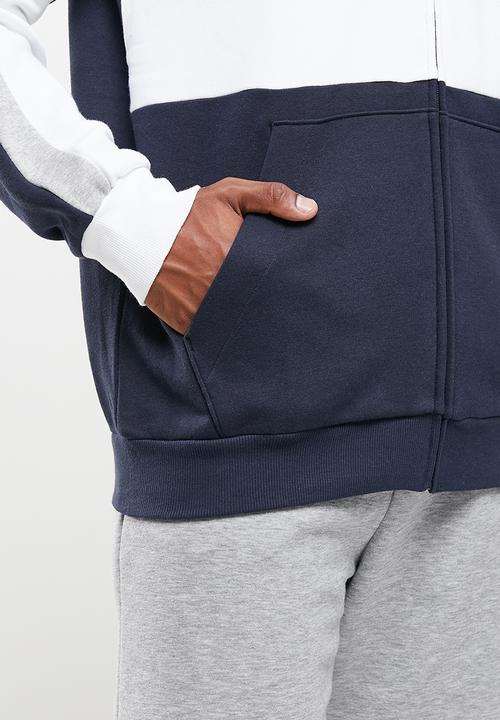 adidas Performance - Essentials Colourblock Fleece Full-Zip Hoodie- White & Legend ink