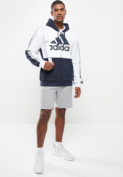adidas Performance - Essentials Colourblock Fleece Full-Zip Hoodie- White & Legend ink