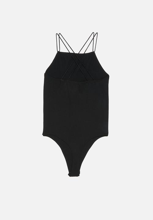KANGOL - Strappy ribbed bodysuit with cf print - black